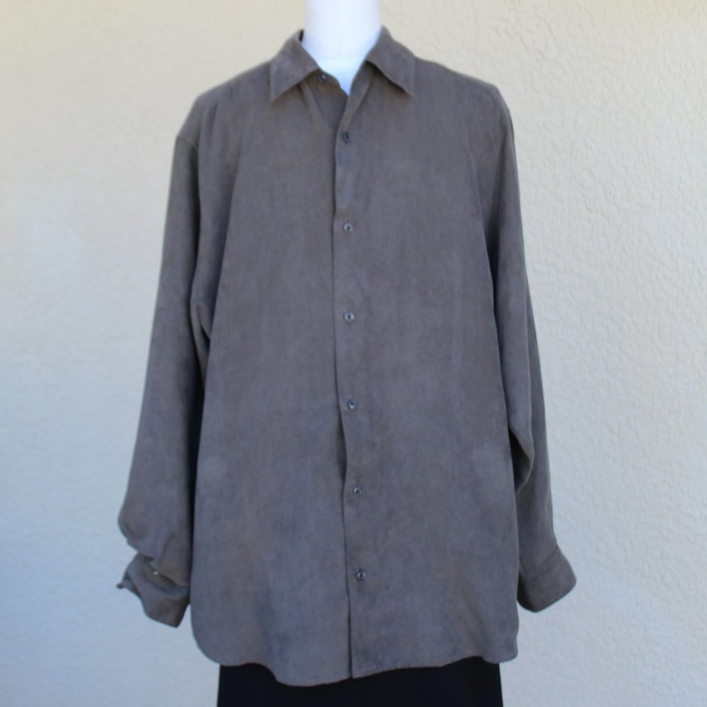 Claiborne Men's Faux Suede Olive Green Shirt